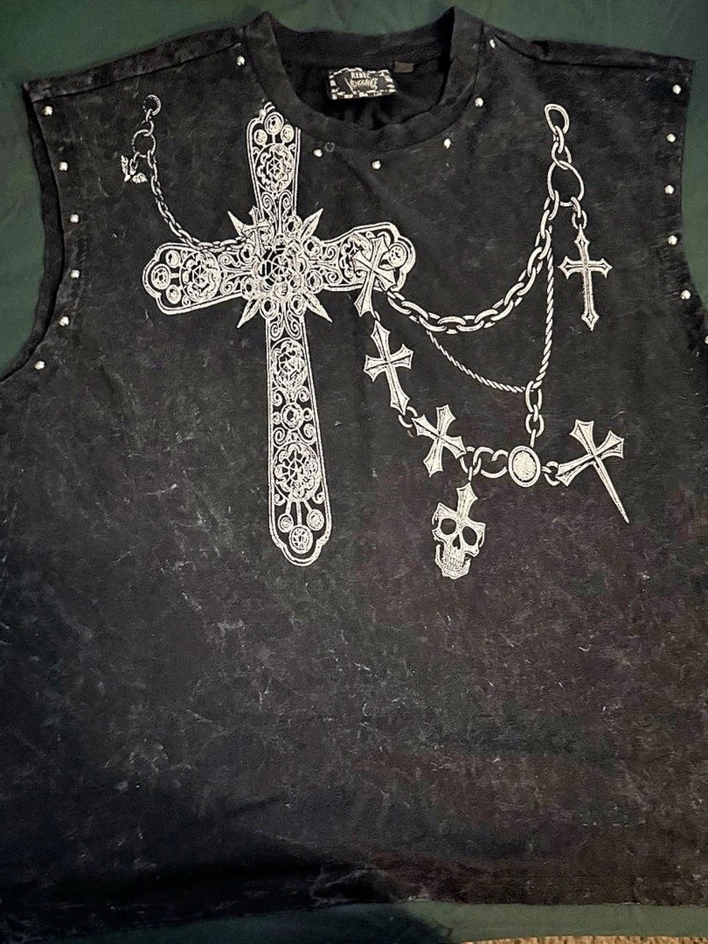 REBEL WASHED ROSARY CROSS TANK